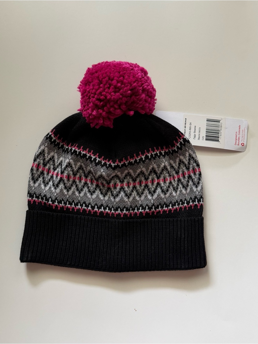 Krimson Klover Black & Fuchsia Pom Fair Isle Jazzy Beanie one size - Picture 3 of 6